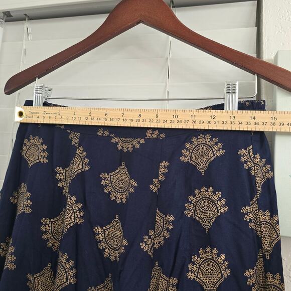 Women's Navy Blue Gold Metallic Geo Print Maxi Skirt A-Line Elegant Boho Resort - Picture 5 of 7